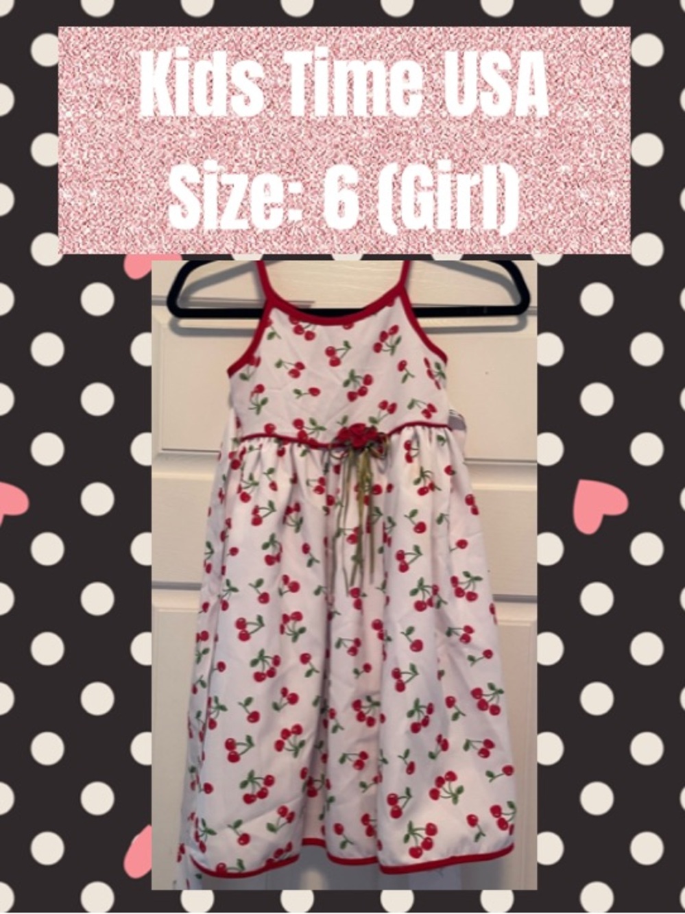Girls White Cherry Print Sundress with Red Trim